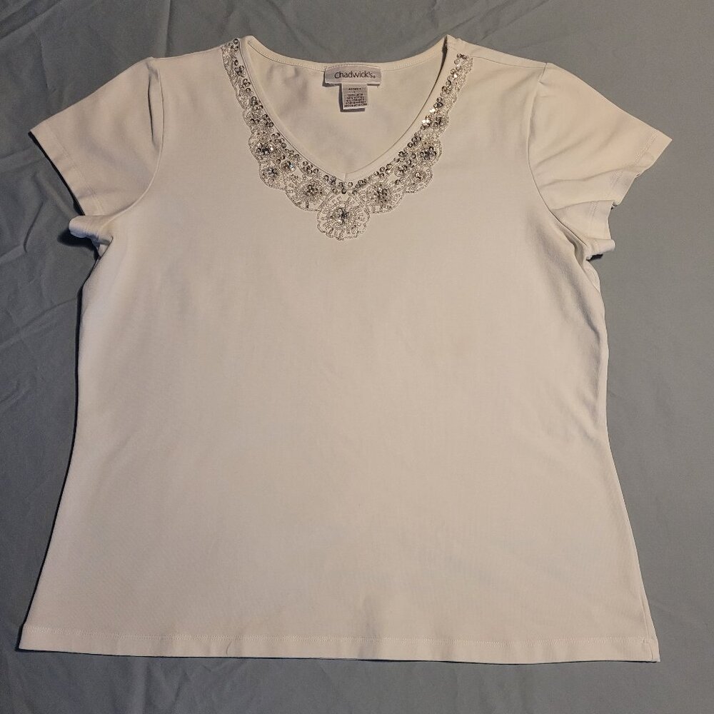 Ladies Beaded White Knit Top